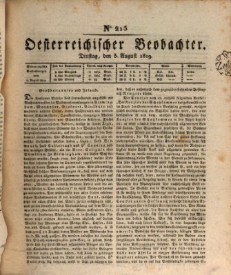 Der Oesterreichische Beobachter Dienstag 3. August 1819