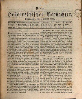 Der Oesterreichische Beobachter Samstag 7. August 1819