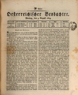 Der Oesterreichische Beobachter Montag 9. August 1819