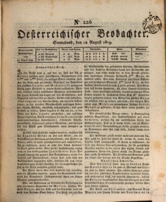 Der Oesterreichische Beobachter Samstag 14. August 1819