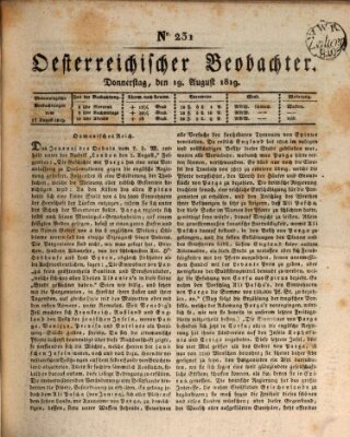 Der Oesterreichische Beobachter Donnerstag 19. August 1819