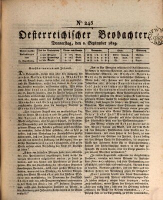 Der Oesterreichische Beobachter Donnerstag 2. September 1819