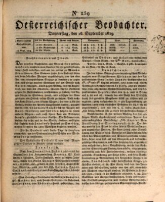 Der Oesterreichische Beobachter Donnerstag 16. September 1819