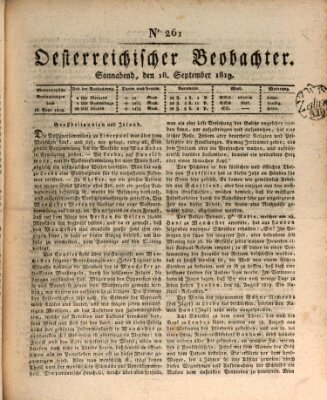 Der Oesterreichische Beobachter Samstag 18. September 1819