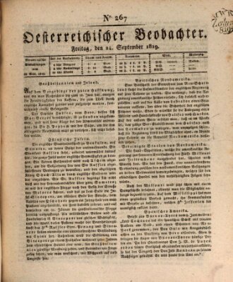 Der Oesterreichische Beobachter Freitag 24. September 1819