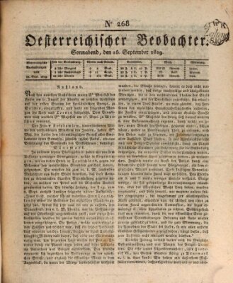 Der Oesterreichische Beobachter Samstag 25. September 1819