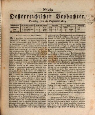 Der Oesterreichische Beobachter Sonntag 26. September 1819