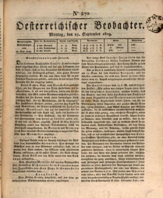 Der Oesterreichische Beobachter Montag 27. September 1819