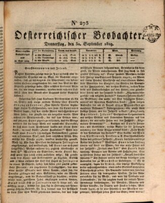 Der Oesterreichische Beobachter Donnerstag 30. September 1819