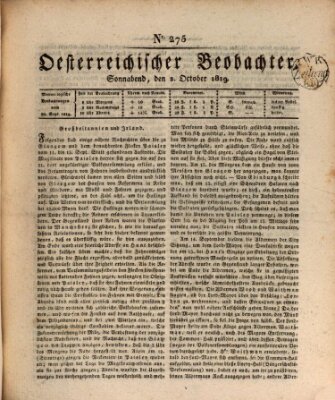 Der Oesterreichische Beobachter Samstag 2. Oktober 1819