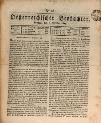 Der Oesterreichische Beobachter Freitag 8. Oktober 1819