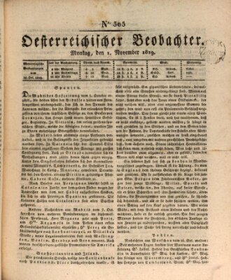 Der Oesterreichische Beobachter Montag 1. November 1819