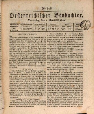 Der Oesterreichische Beobachter Donnerstag 4. November 1819