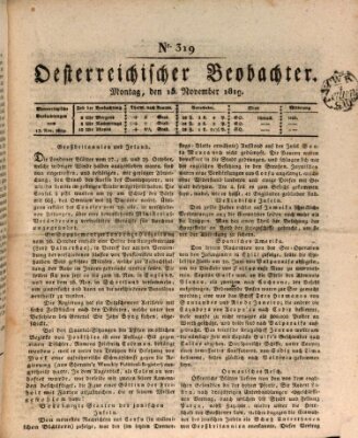 Der Oesterreichische Beobachter Montag 15. November 1819