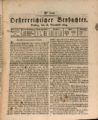 Der Oesterreichische Beobachter Dienstag 16. November 1819