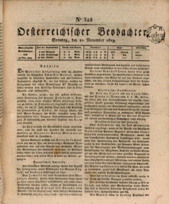 Der Oesterreichische Beobachter Sonntag 21. November 1819