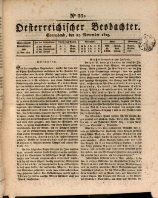 Der Oesterreichische Beobachter Samstag 27. November 1819