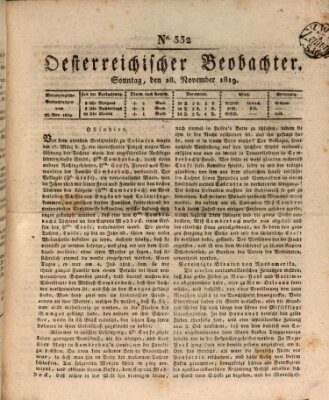 Der Oesterreichische Beobachter Sonntag 28. November 1819