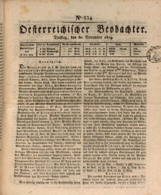 Der Oesterreichische Beobachter Dienstag 30. November 1819