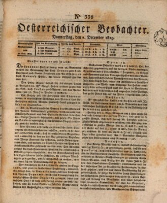 Der Oesterreichische Beobachter Donnerstag 2. Dezember 1819