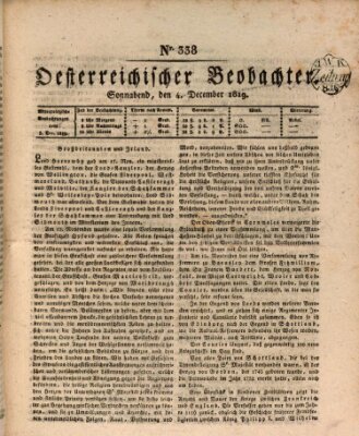 Der Oesterreichische Beobachter Samstag 4. Dezember 1819