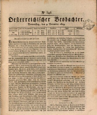 Der Oesterreichische Beobachter Donnerstag 9. Dezember 1819