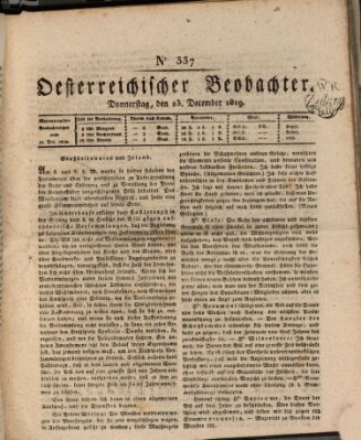 Der Oesterreichische Beobachter Donnerstag 23. Dezember 1819