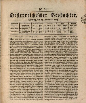 Der Oesterreichische Beobachter Montag 27. Dezember 1819