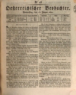 Der Oesterreichische Beobachter Donnerstag 13. Januar 1820