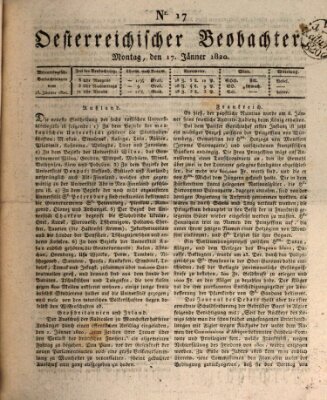 Der Oesterreichische Beobachter Montag 17. Januar 1820