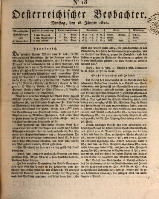 Der Oesterreichische Beobachter Dienstag 18. Januar 1820