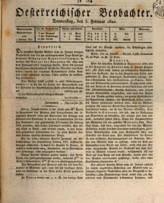 Der Oesterreichische Beobachter Donnerstag 3. Februar 1820