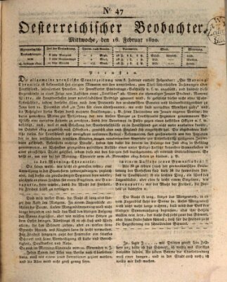 Der Oesterreichische Beobachter Mittwoch 16. Februar 1820