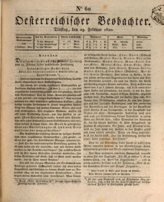 Der Oesterreichische Beobachter Dienstag 29. Februar 1820