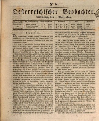 Der Oesterreichische Beobachter Mittwoch 1. März 1820