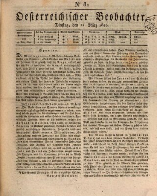 Der Oesterreichische Beobachter Dienstag 21. März 1820