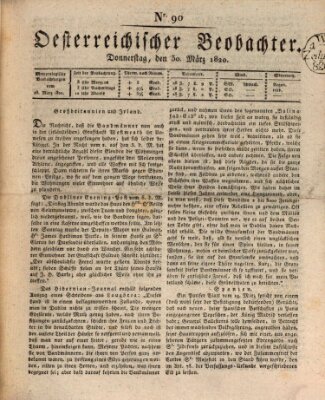 Der Oesterreichische Beobachter Donnerstag 30. März 1820