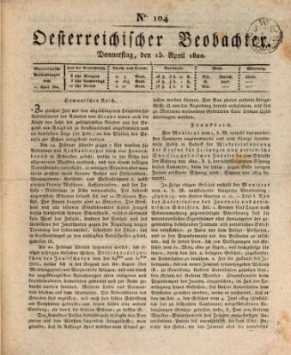 Der Oesterreichische Beobachter Donnerstag 13. April 1820