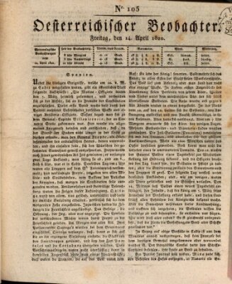 Der Oesterreichische Beobachter Freitag 14. April 1820