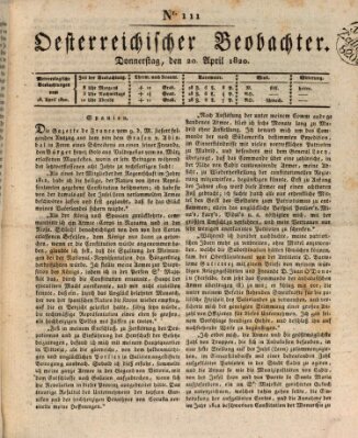 Der Oesterreichische Beobachter Donnerstag 20. April 1820