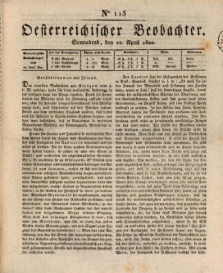 Der Oesterreichische Beobachter Samstag 22. April 1820