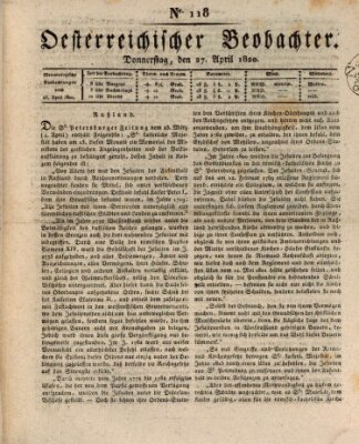 Der Oesterreichische Beobachter Donnerstag 27. April 1820