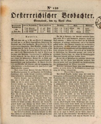 Der Oesterreichische Beobachter Samstag 29. April 1820