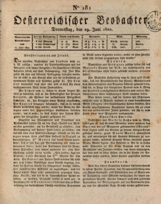 Der Oesterreichische Beobachter Donnerstag 29. Juni 1820