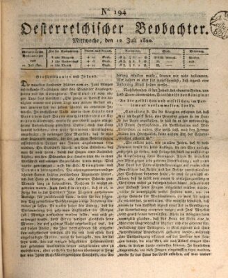 Der Oesterreichische Beobachter Mittwoch 12. Juli 1820