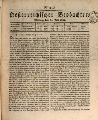 Der Oesterreichische Beobachter Montag 31. Juli 1820