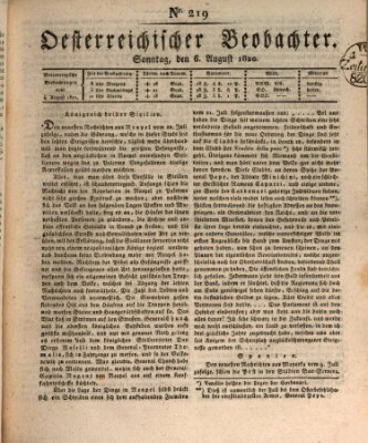 Der Oesterreichische Beobachter Sonntag 6. August 1820