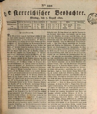 Der Oesterreichische Beobachter Montag 7. August 1820