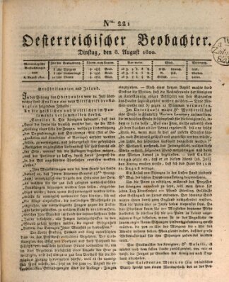 Der Oesterreichische Beobachter Dienstag 8. August 1820