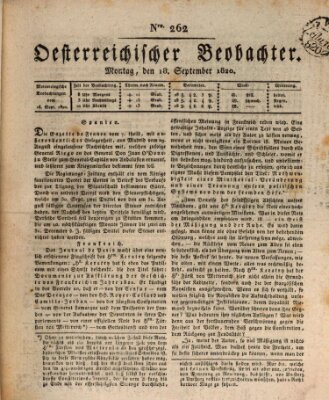 Der Oesterreichische Beobachter Montag 18. September 1820